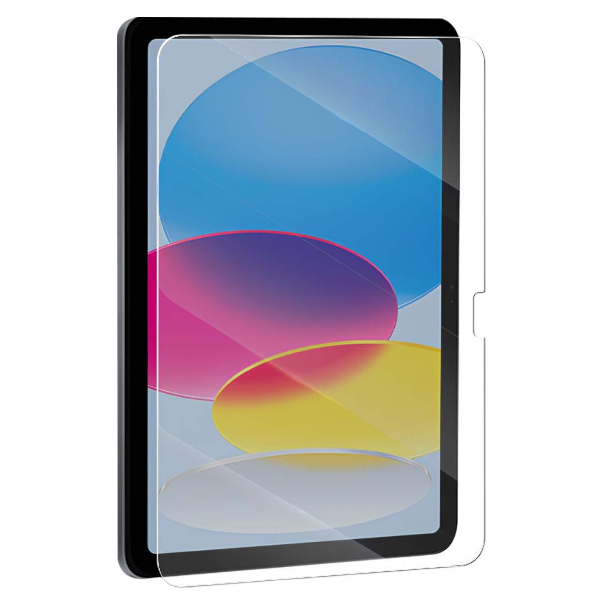 Een zwart tabletframe met een schermprotector aan de voorkant.