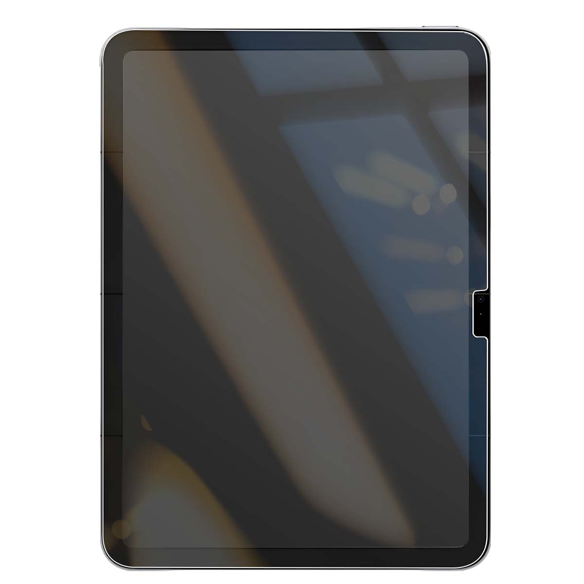 Een donkere, gesloten tablet met een zilveren frame en een camera aan de zijkant.