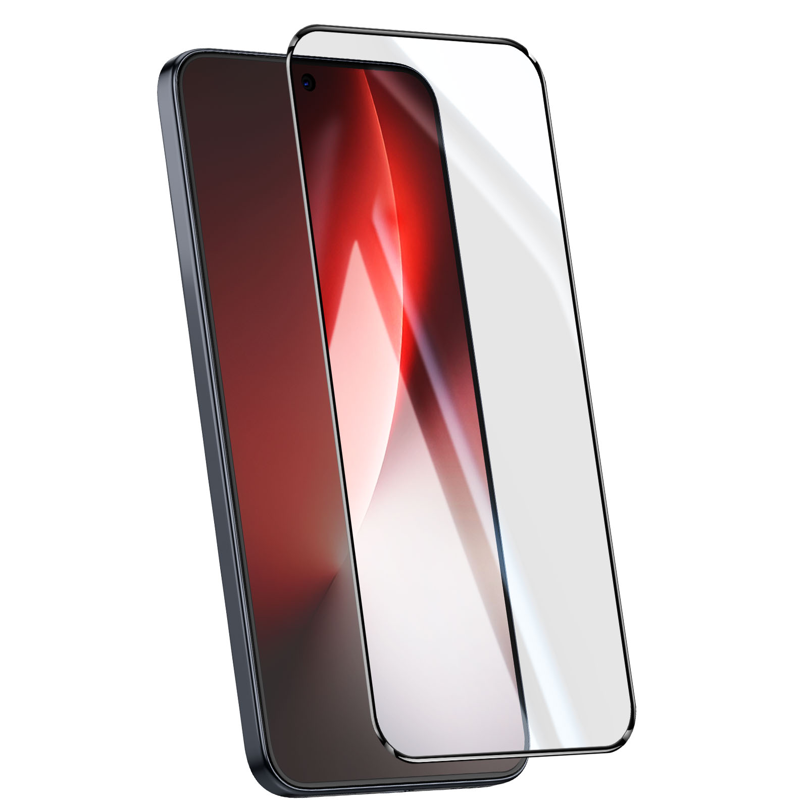 Uno smartphone scuro con una protezione per lo schermo trasparente.