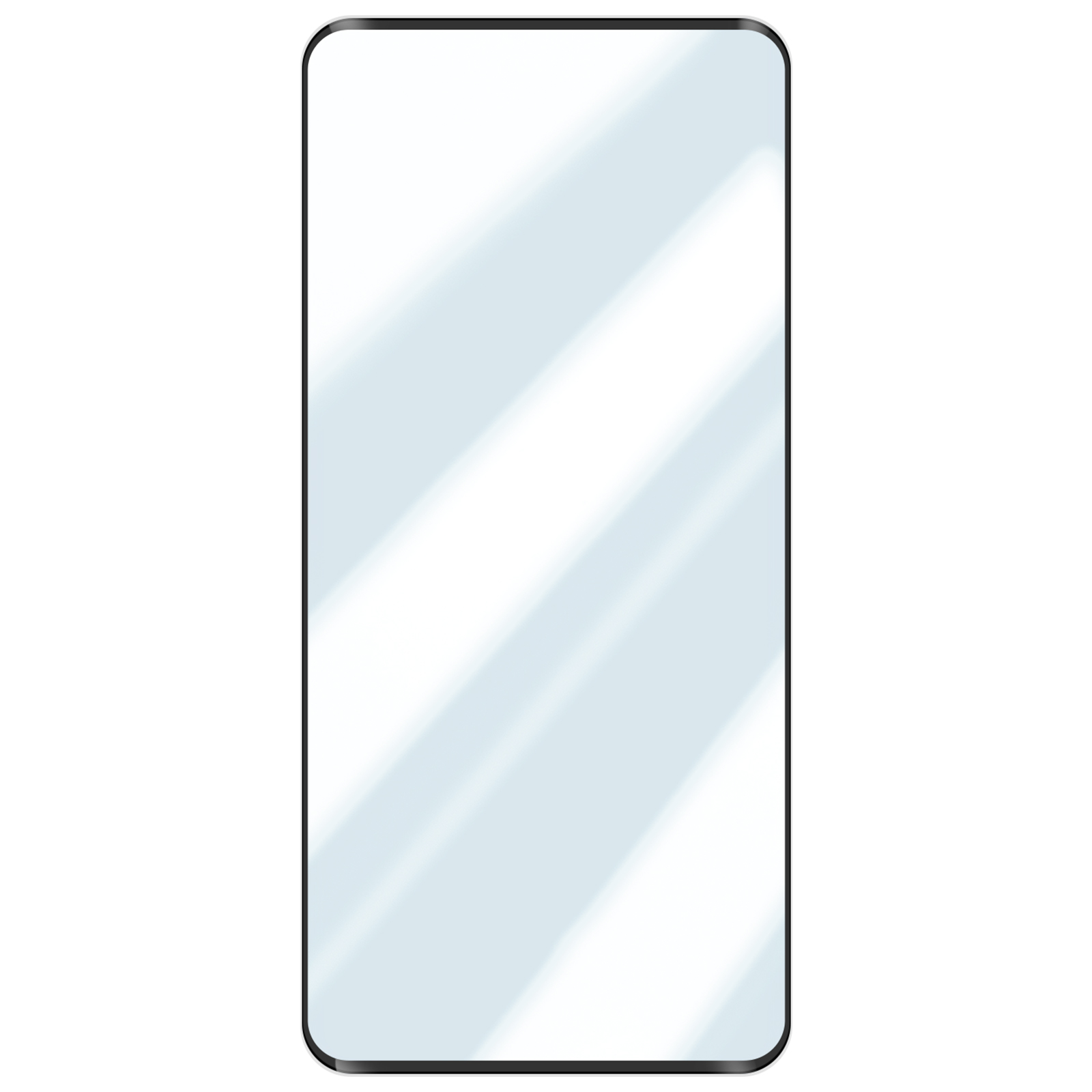 Écran de smartphone rectangulaire aux coins arrondis et reflets lumineux.
