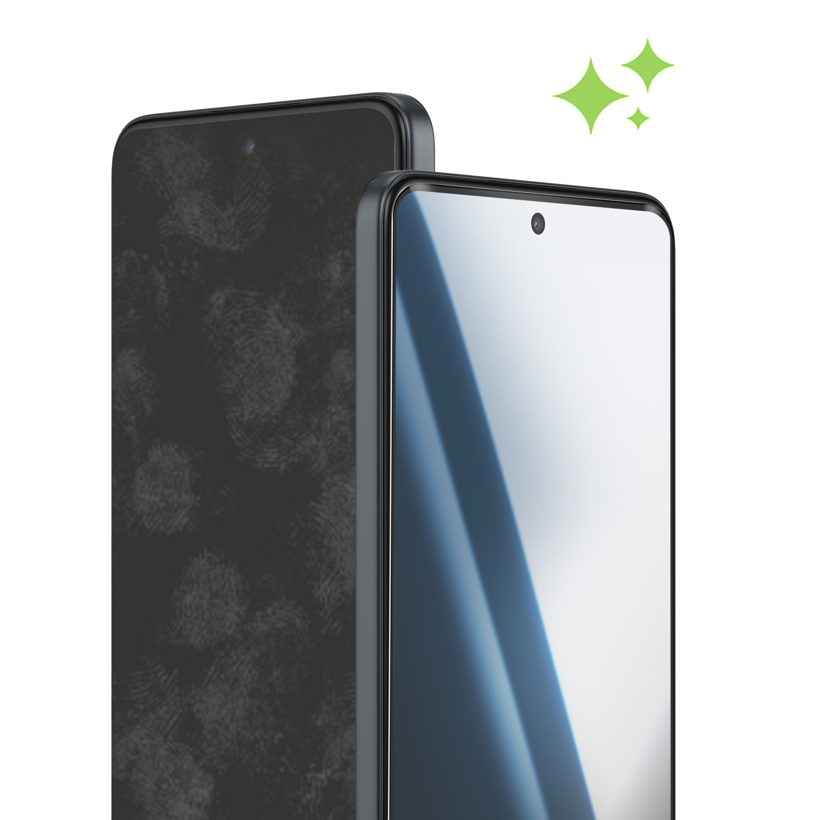 Un smartphone sale, couvert d'empreintes, à côté d'un propre et étincelant.