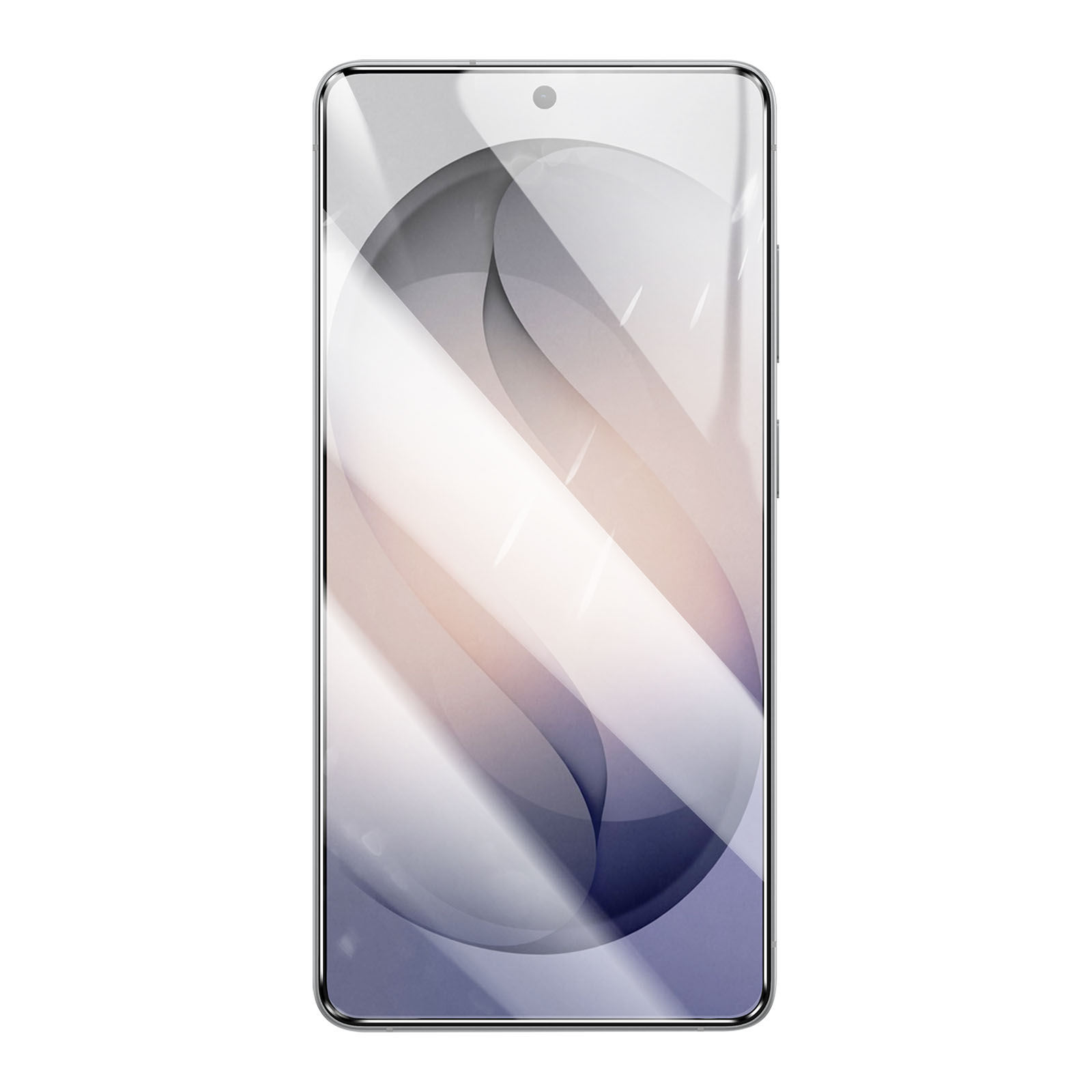 Uno smartphone con uno sfondo astratto sui toni del grigio e del viola.