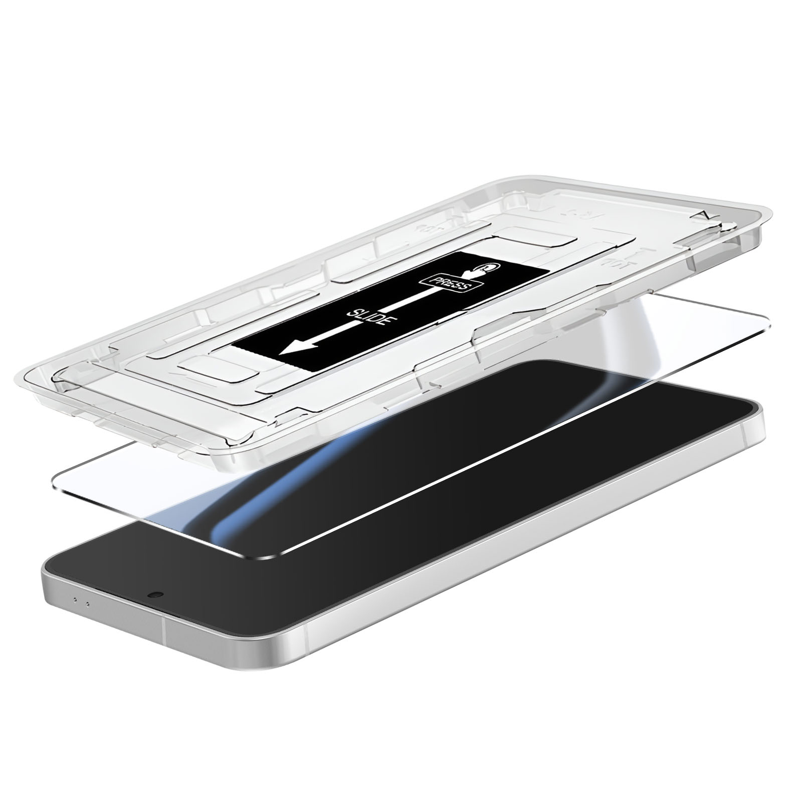 Pellicola protettiva applicata su smartphone con applicatore.