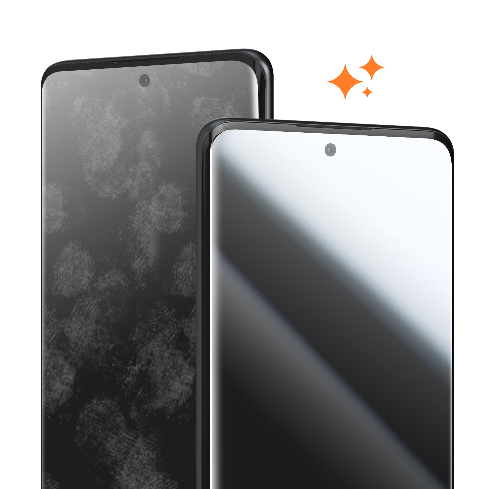 Due smartphone uno accanto all'altro. Uno è sporco di impronte digitali, l'altro è pulito e lucido.