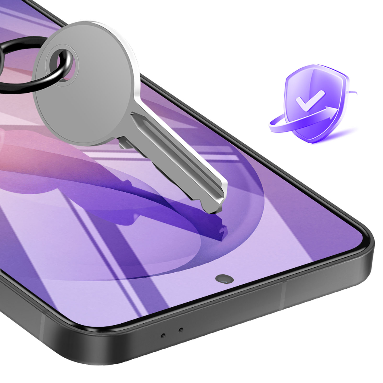 Elemento chiave su uno schermo di smartphone con icona di scudo blu.