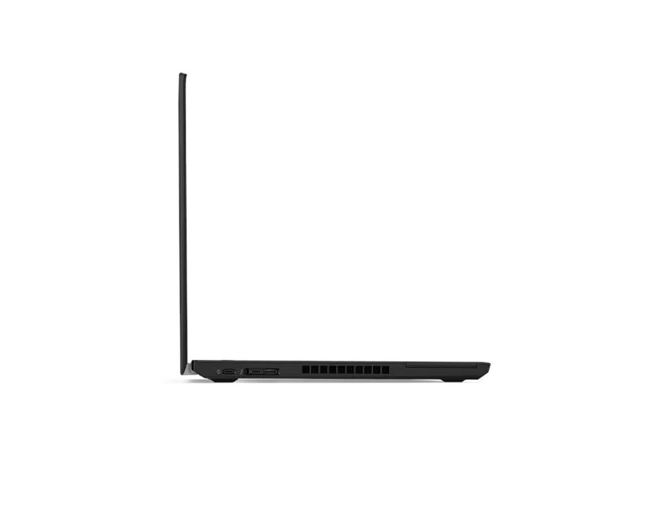 Schwarzer Laptop-Rand mit Anschlüssen auf weißem Hintergrund.