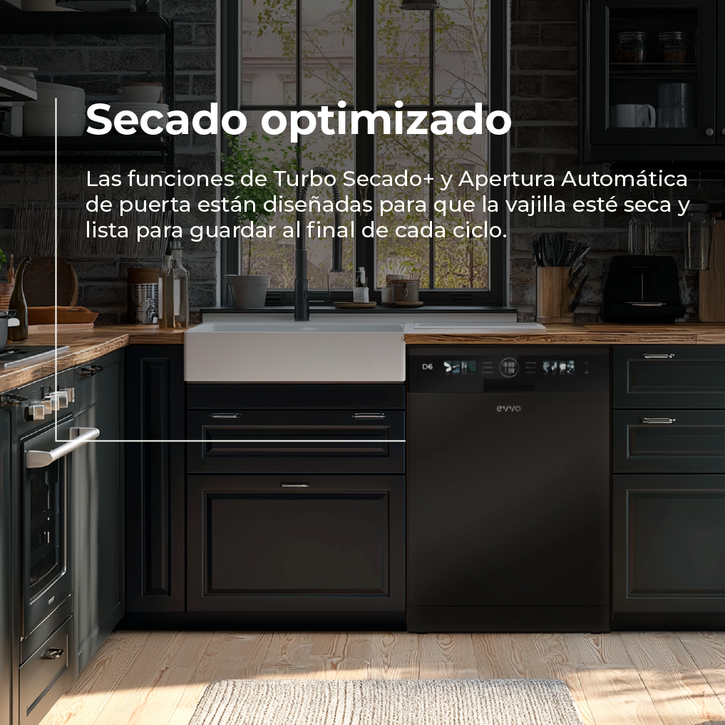 Moderna cocina negra con lavavajillas y fregadero. Secado optimizado.