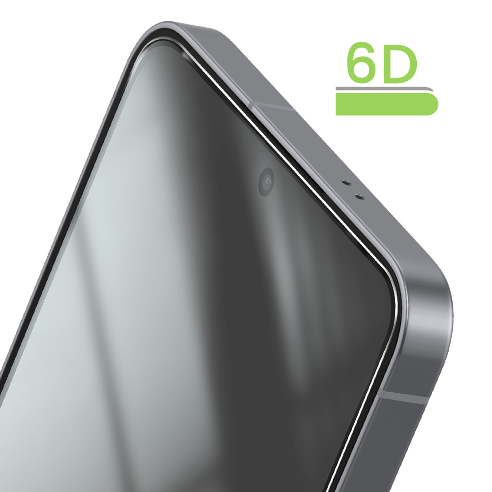 Close-up van een smartphone met 6D screenprotector en camera.