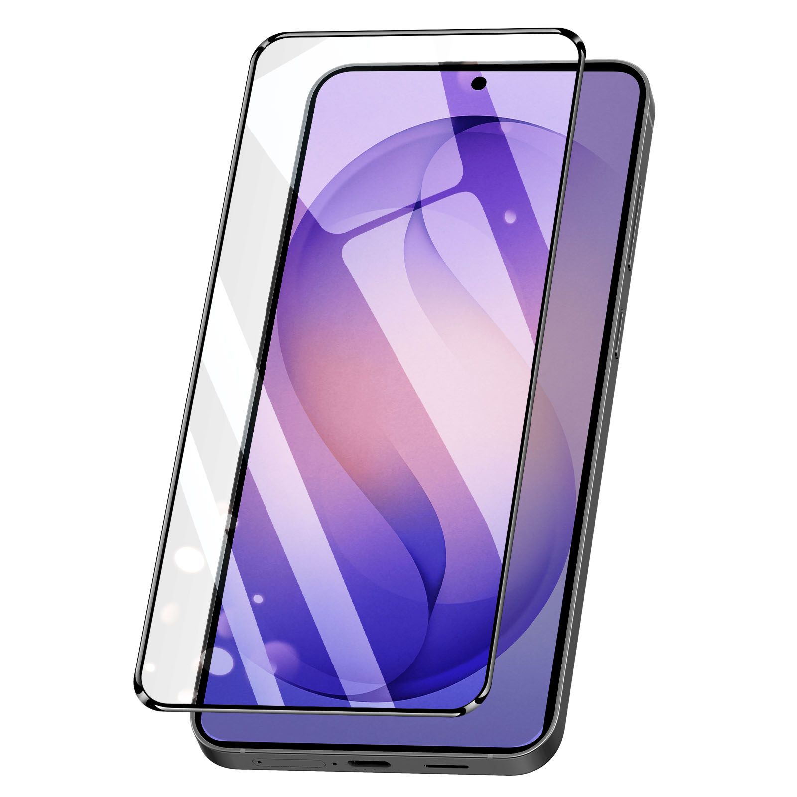 Uno smartphone con una protezione per lo schermo posizionata sopra.