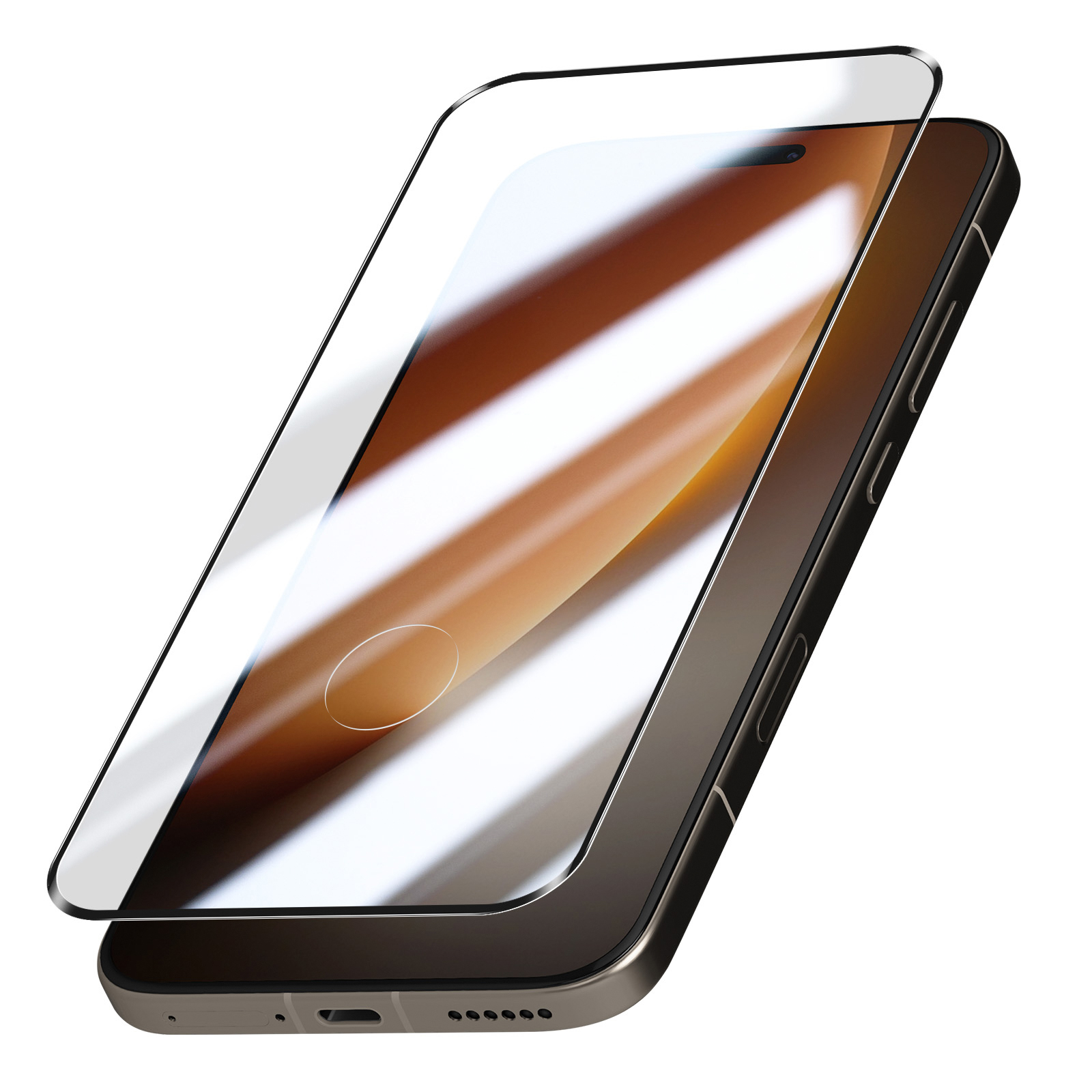 Un smartphone avec un protecteur d'écran en verre appliqué.