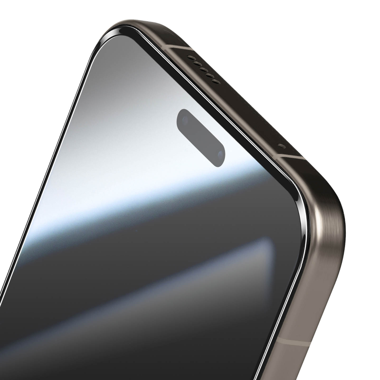 Gros plan d'un smartphone avec écran sombre et une seule découpe de caméra en haut.