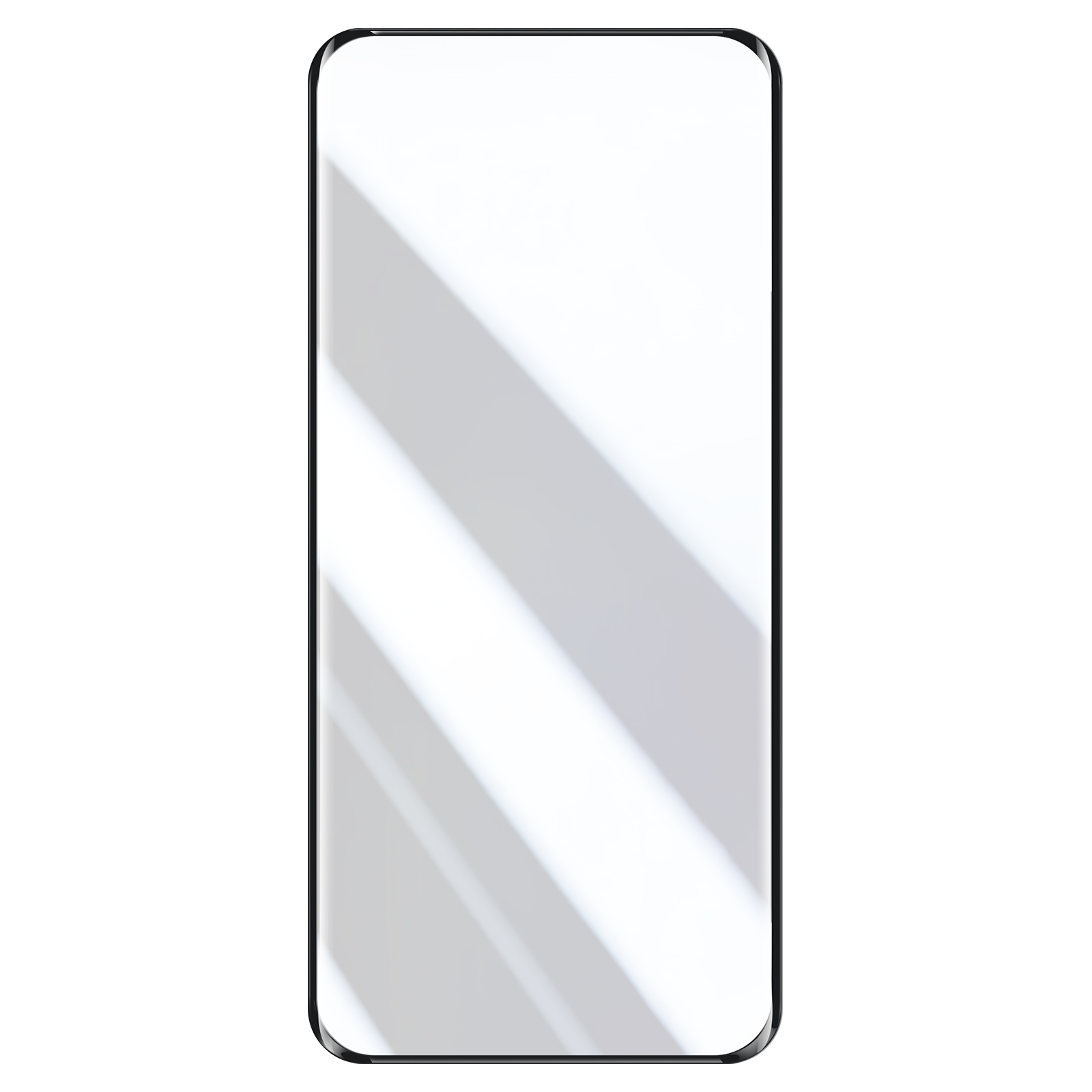 Uno smartphone con schermo bianco e linee d'ombra diagonali su sfondo bianco.