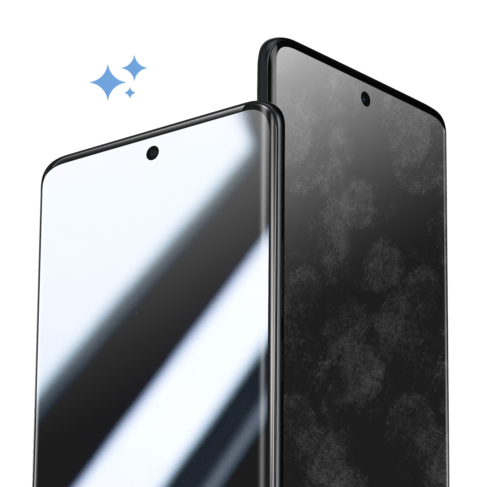 Due smartphone uno accanto all'altro, uno pulito, l'altro con impronte.