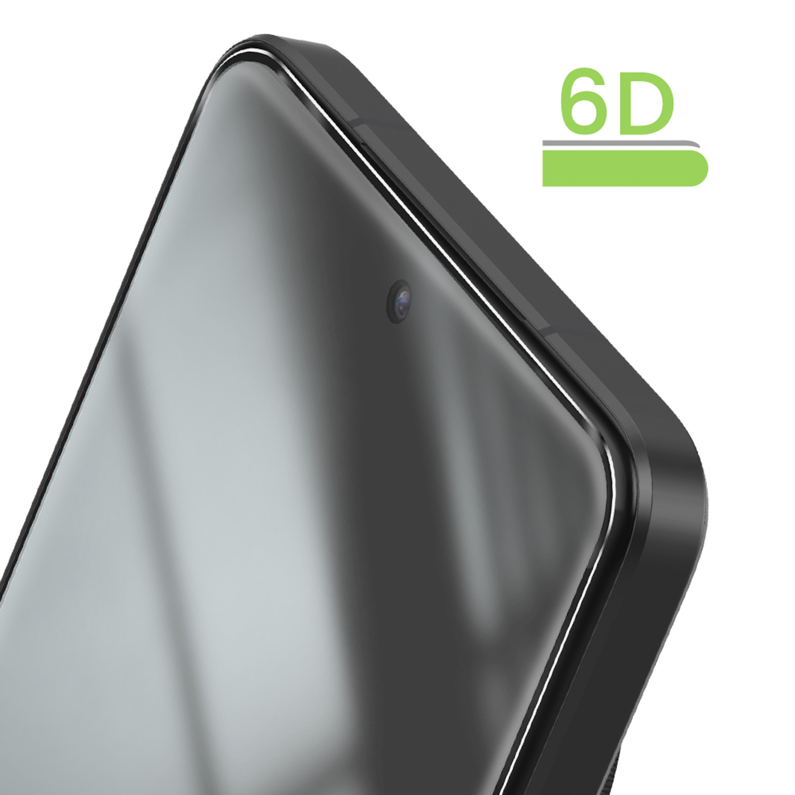 Schermo smartphone con protezione 6D e fotocamera frontale.