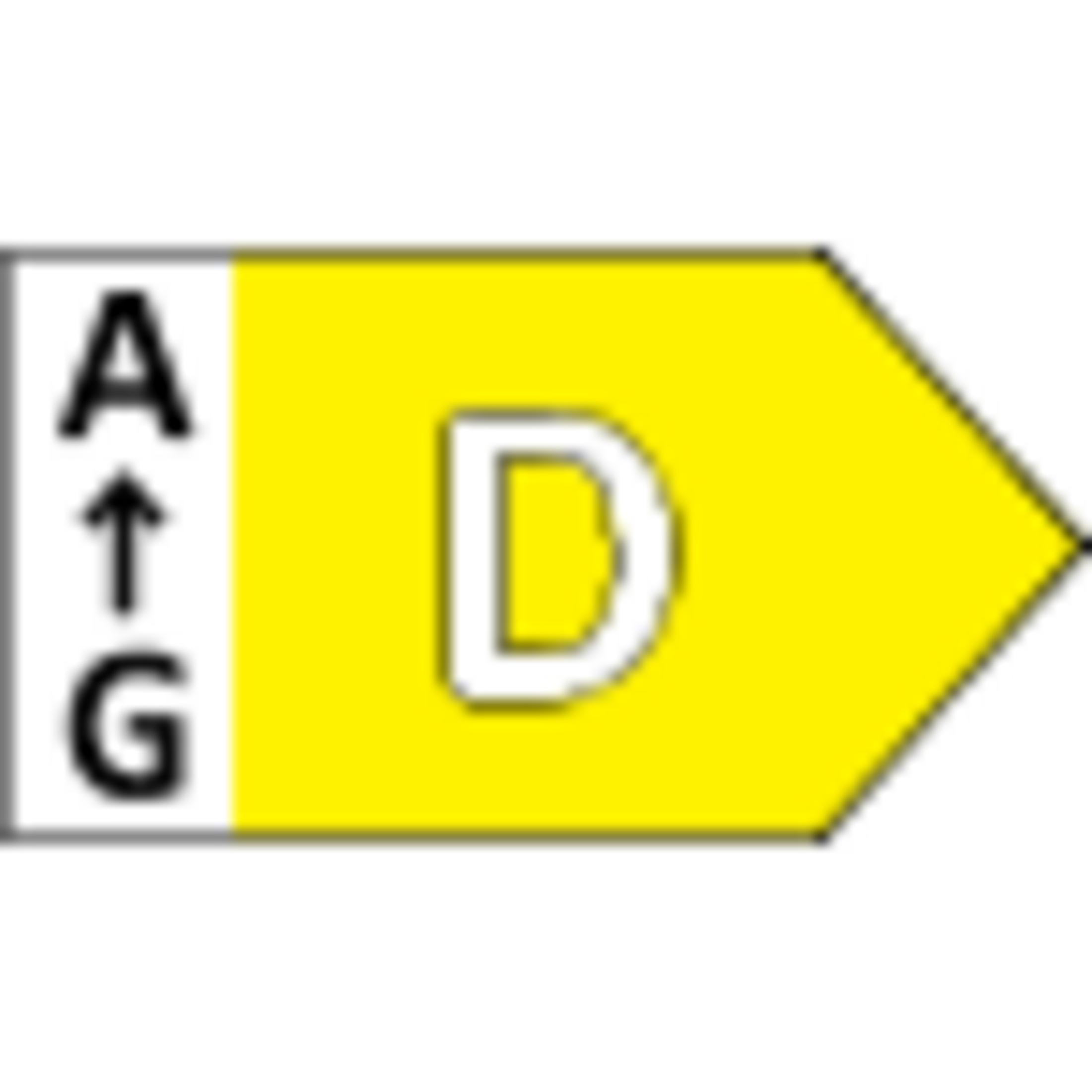 Energielabel met pijl van A tot G en letter D in geel.