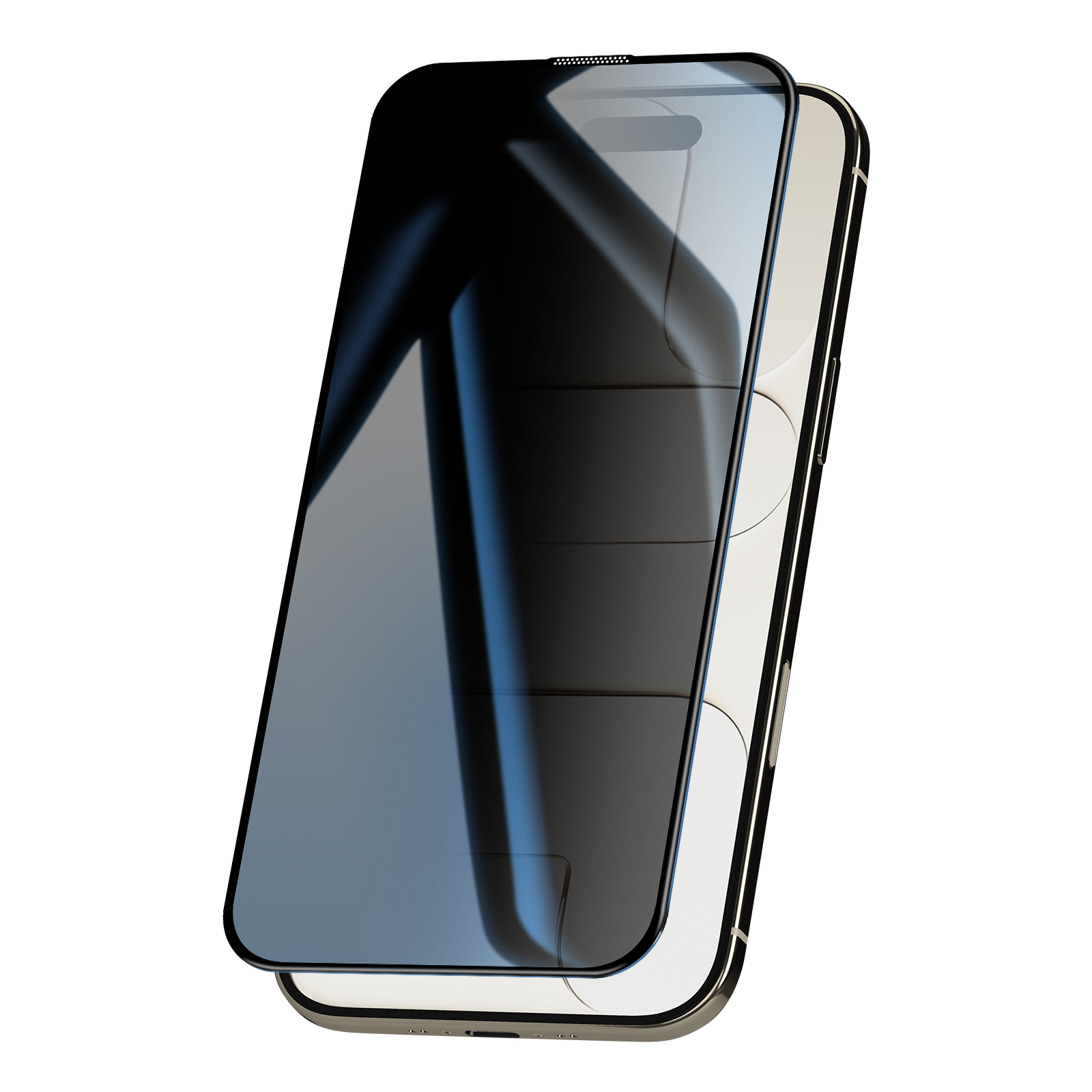 Een gestileerde afbeelding van een smartphone met een donker scherm en lichte achterkant.