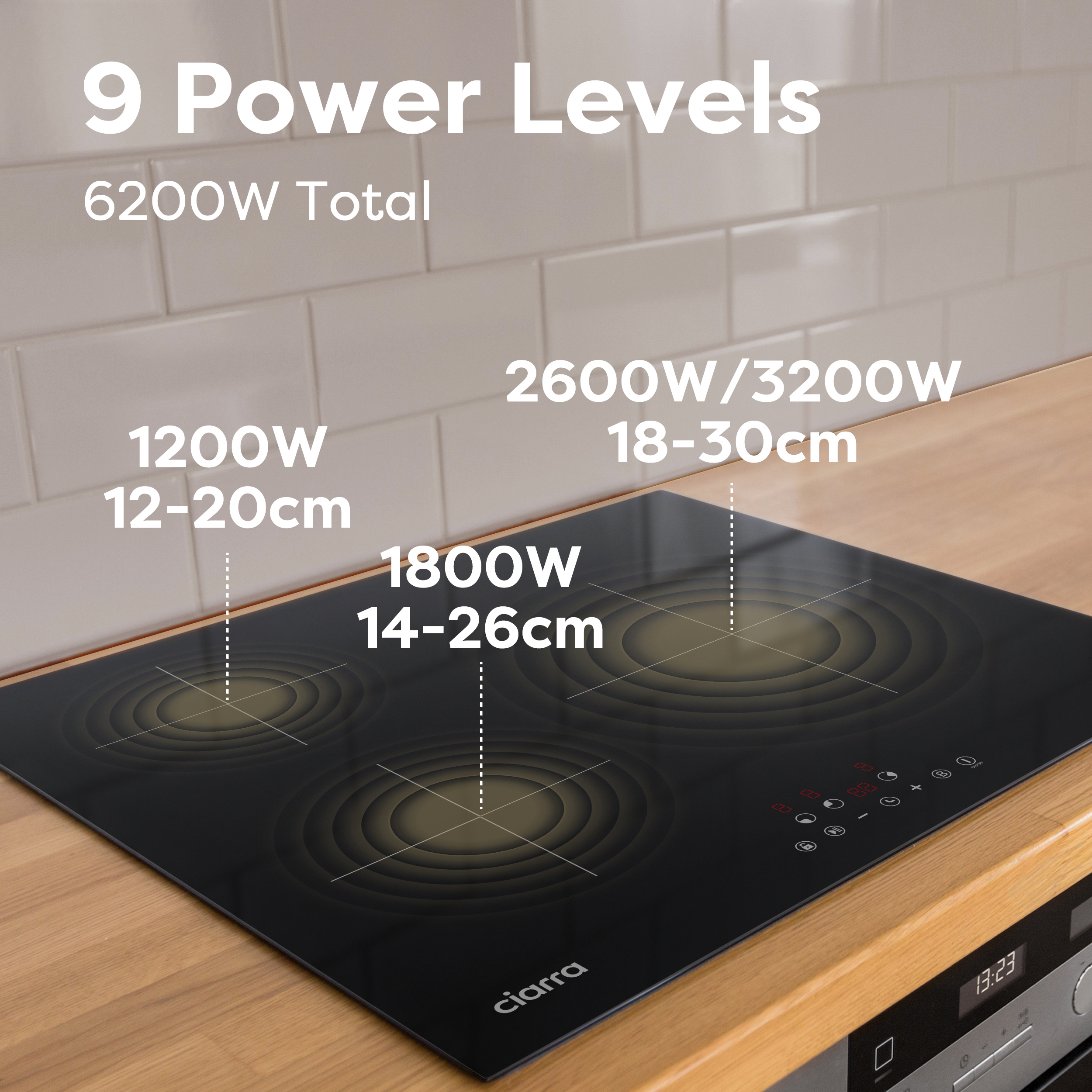 Une plaque à induction noire avec quatre zones de cuisson et panneau de commande.
