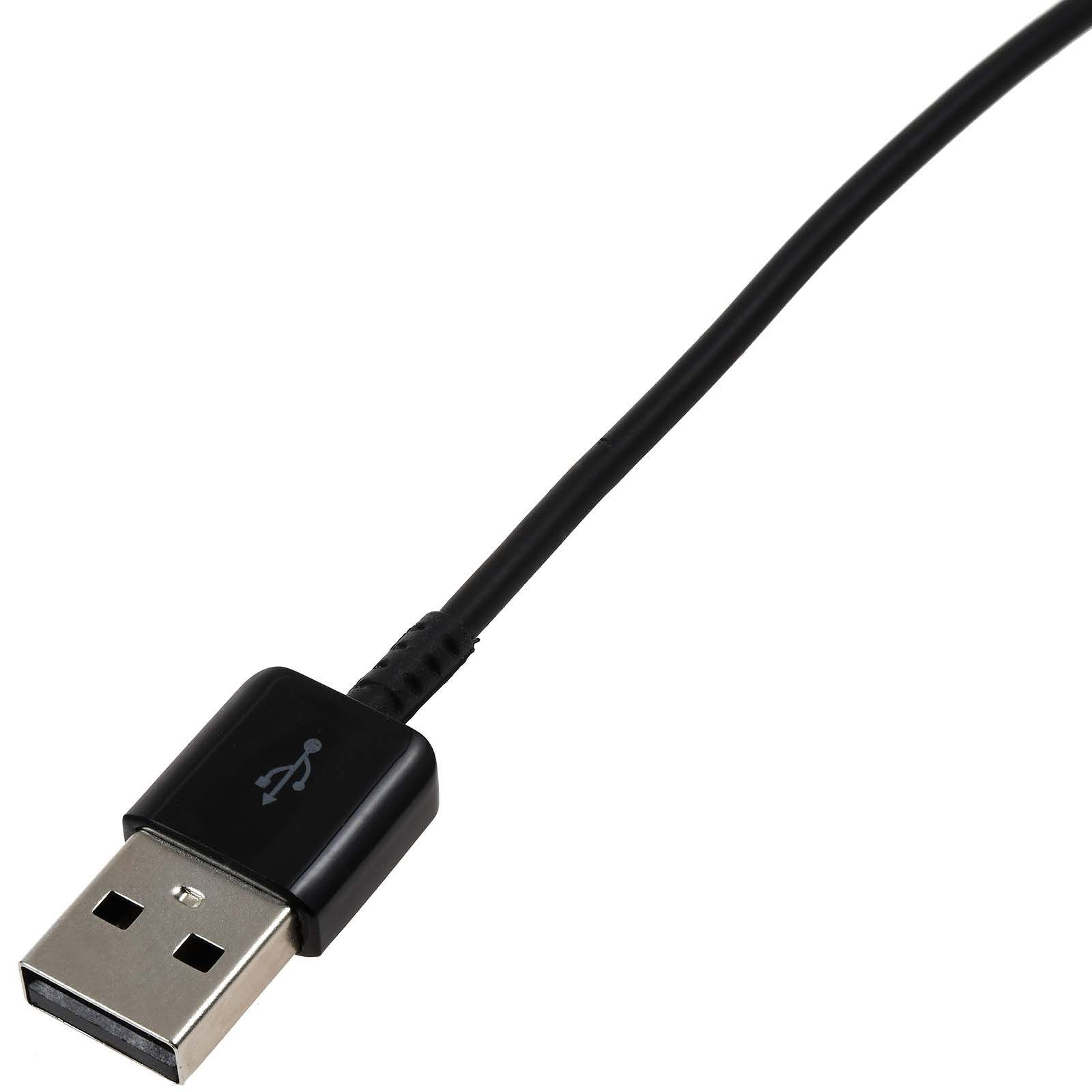 Un cavo USB nero con connettore USB-A e simbolo USB.