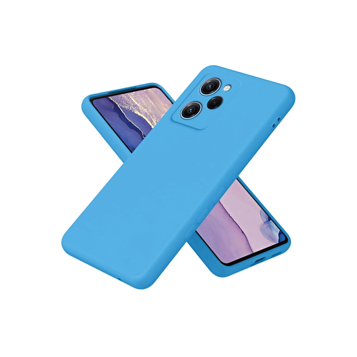 Beyaz arka plan üzerinde kamera sistemli iki mavi telefon kılıfı.