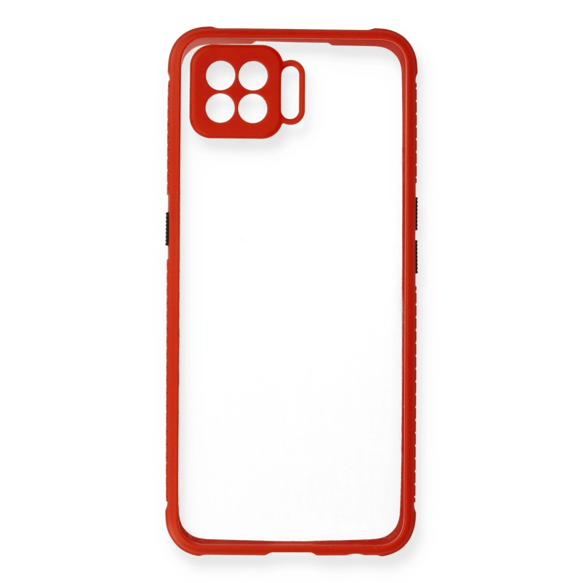 Dört kamera ve flaş için kesikli kırmızı telefon kılıfı.
