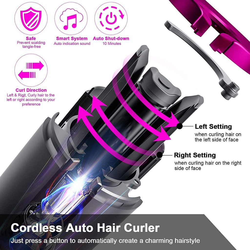 Kabelloser Auto-Haarcurler mit Pfeilen für Links/Rechts-Lockenrichtung und Einstellung