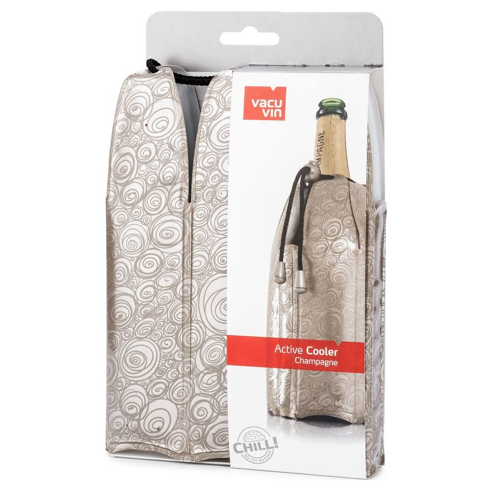 Vacu Vin şampanya soğutucu, şişe tasarımı ve spiral desenli.