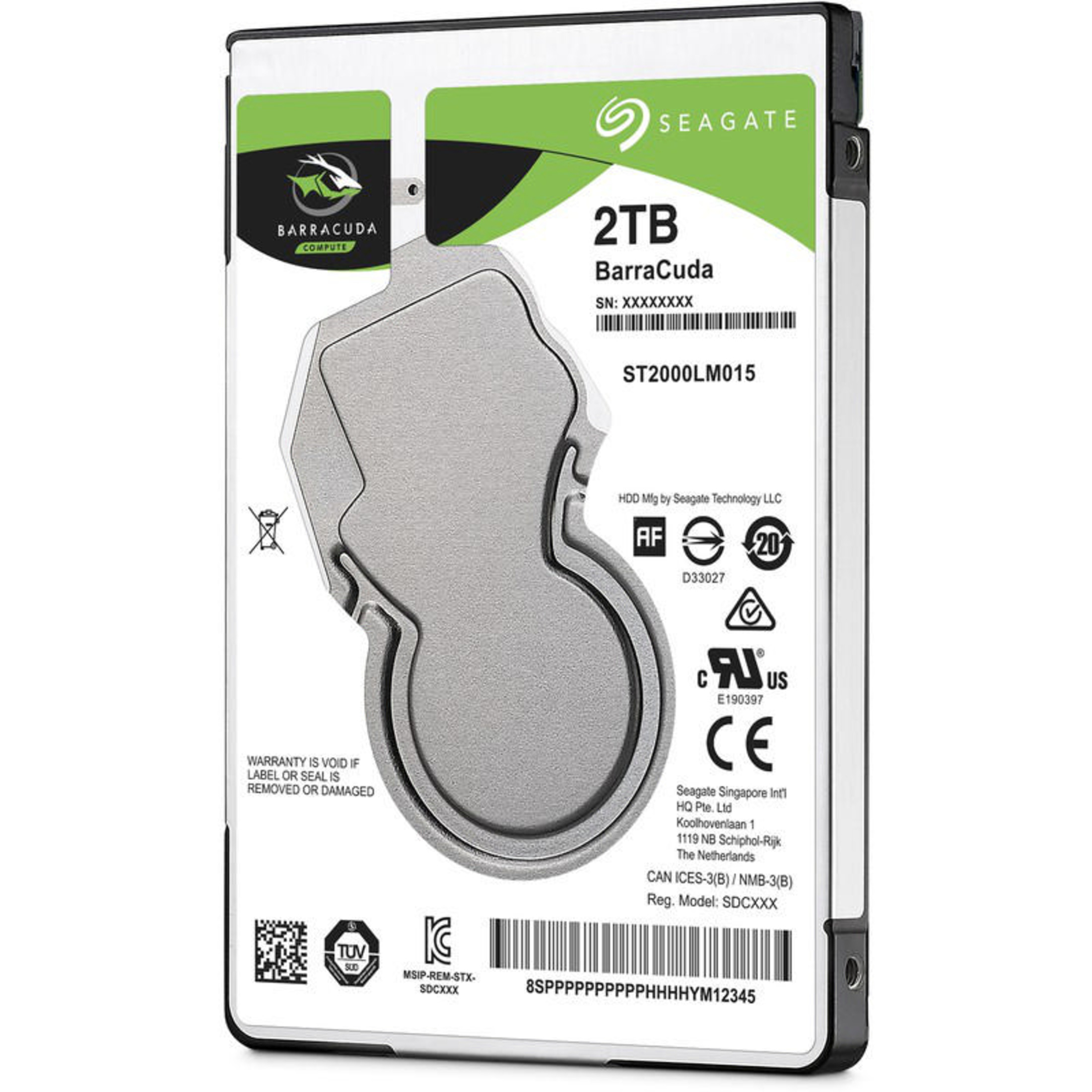 Seagate 2TB BarraCuda Festplatte mit Modellnummer ST2000LM015.