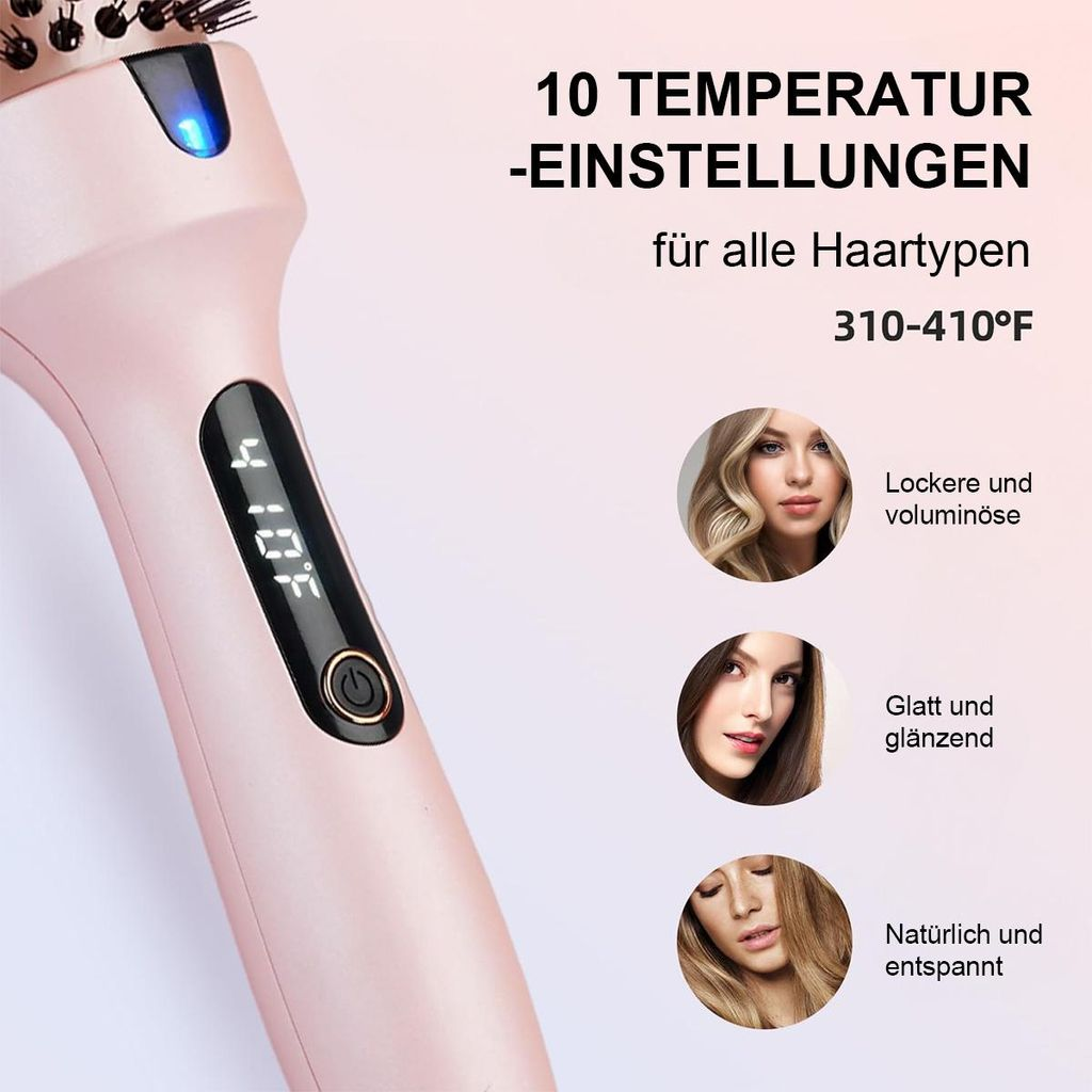 Ein rosa Glätteisen mit 10 Temperatureinstellungen, 310-410°F.