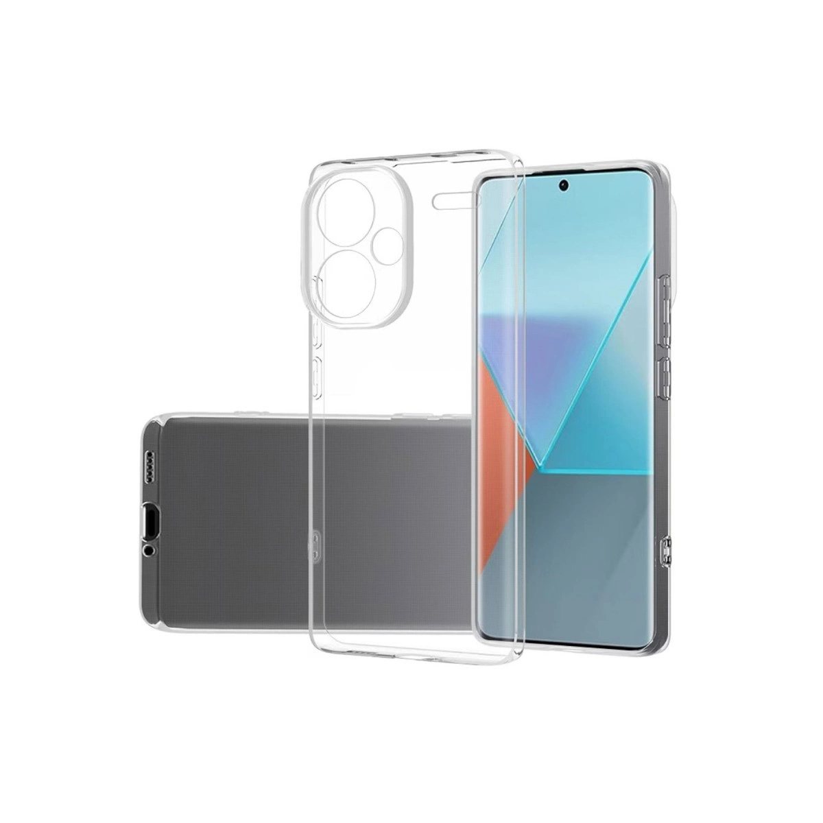 Kamera oyuntulu gri akıllı telefon üzerinde şeffaf telefon kılıfı.