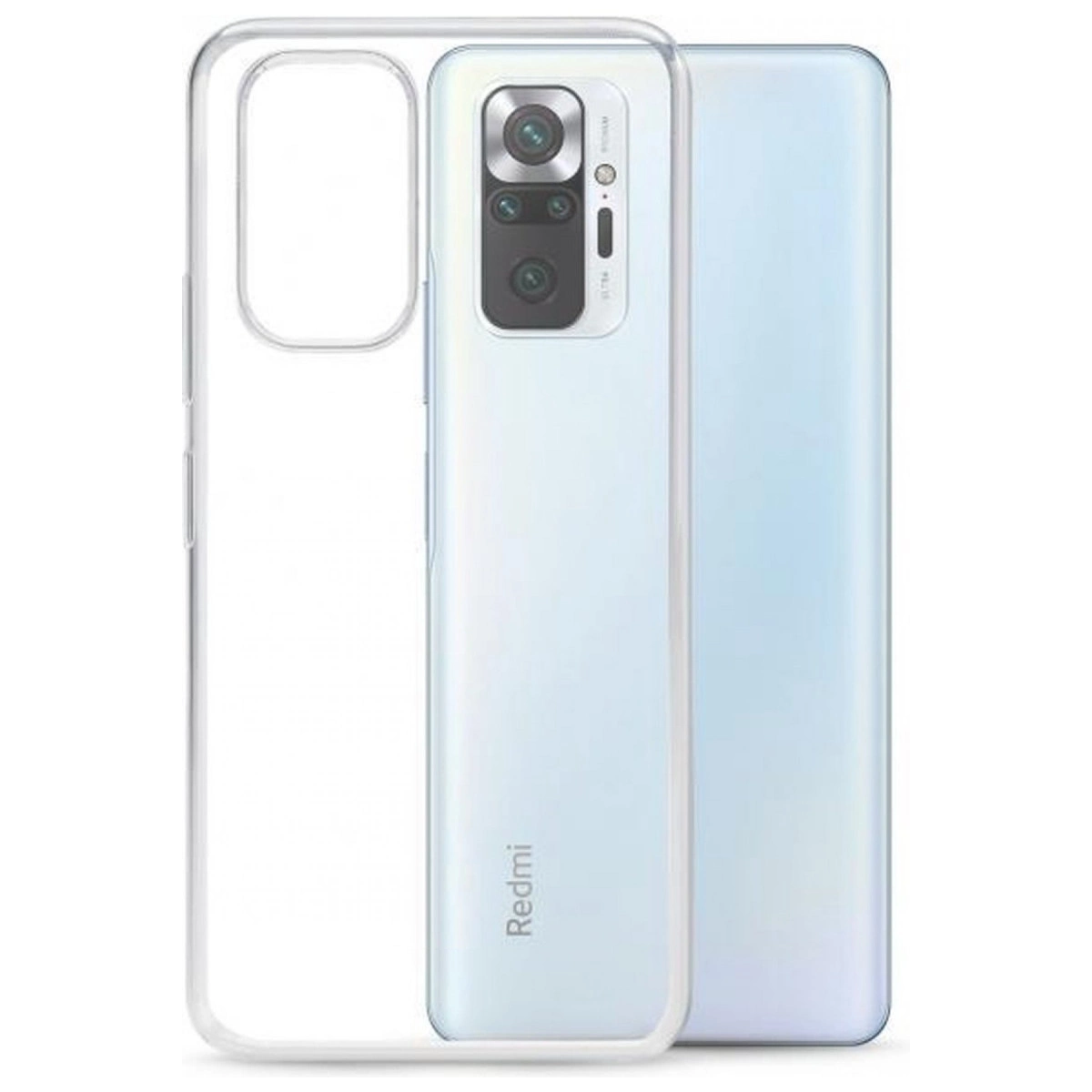 Şeffaf telefon kılıfı, kameralı beyaz bir akıllı telefonun yanında duruyor.