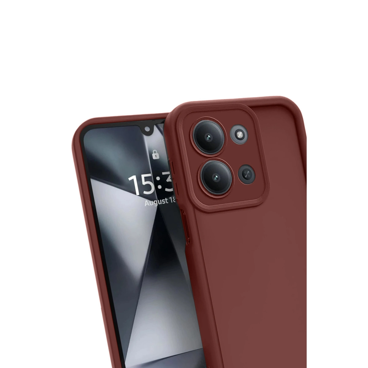 Bordo telefon kılıfı, 15:03 ve 18 Ağustos gösteren bir akıllı telefonu kaplıyor.