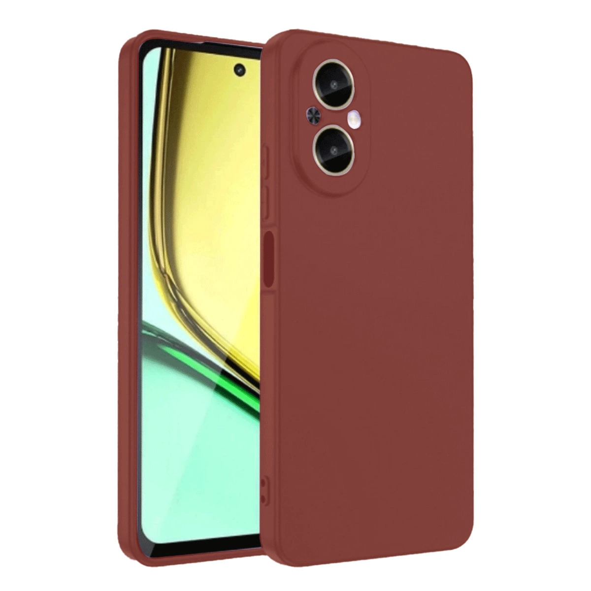 Çift kameralı ve ekranlı kırmızı telefon kılıfı.