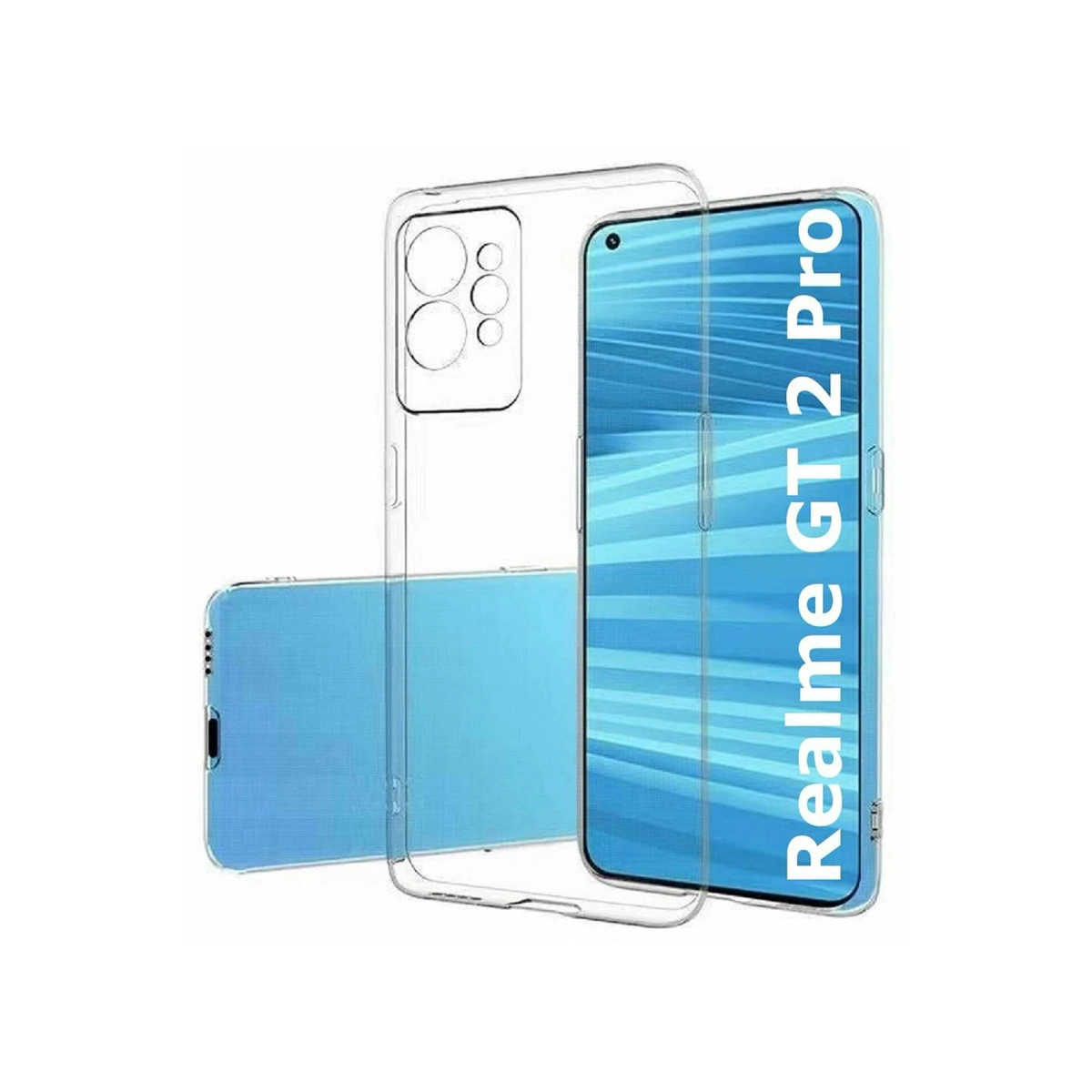 Realme GT 2 Pro için şeffaf telefon kılıfı ve ekran koruyucu.