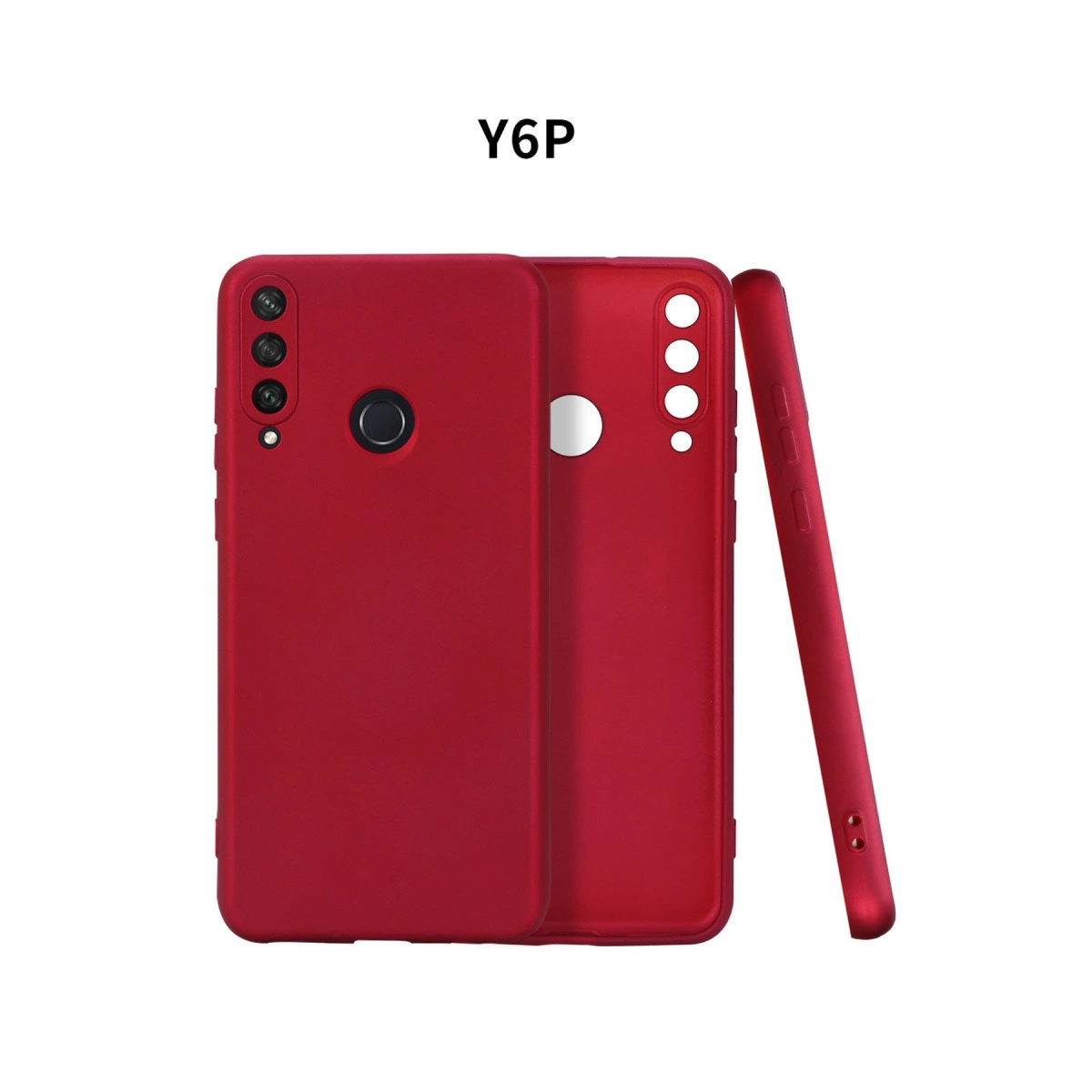 Y6P için kırmızı telefon kılıfları, kamera modülü ve parmak izi sensörü.
