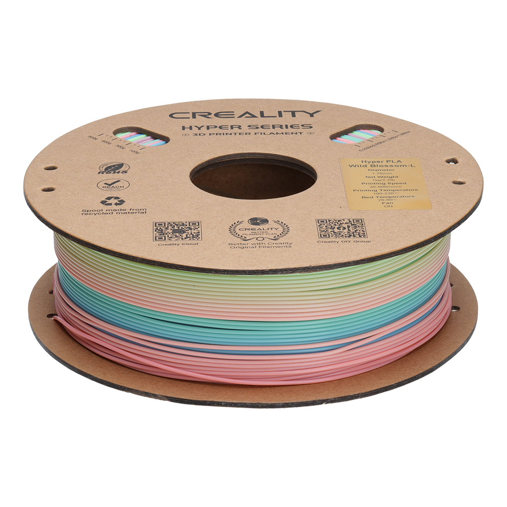 Bobina di filamento per stampante 3D Creality Hyper Series con PLA color pastello.