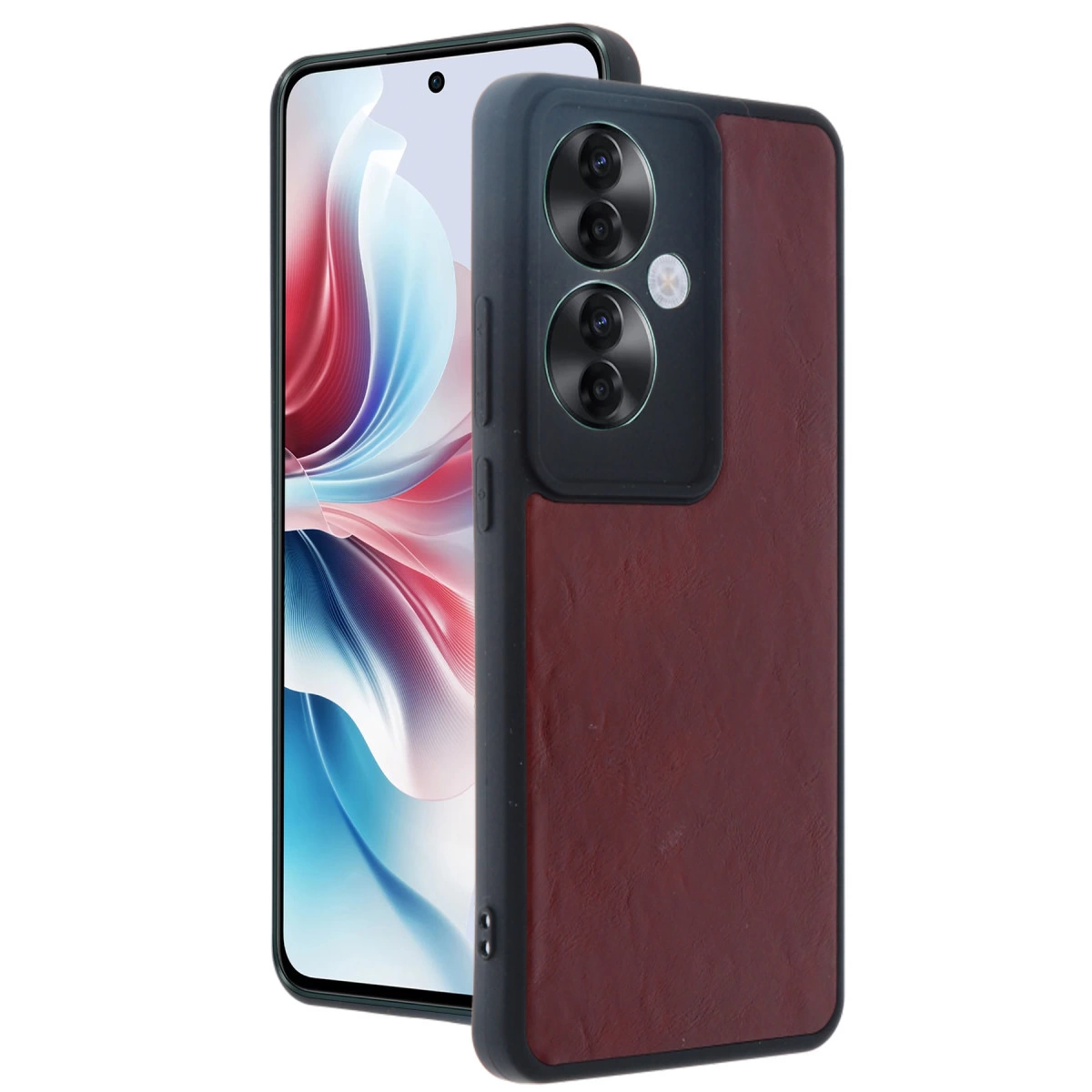 NEWFACE Oppo Reno 11F Uyumlu Aras Deri Kapak Telefon Kılıfı Bordo