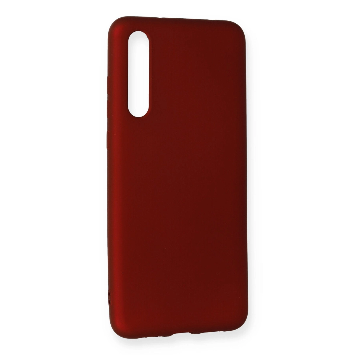 Sol üstte dikey kesiği olan koyu kırmızı telefon kılıfı.