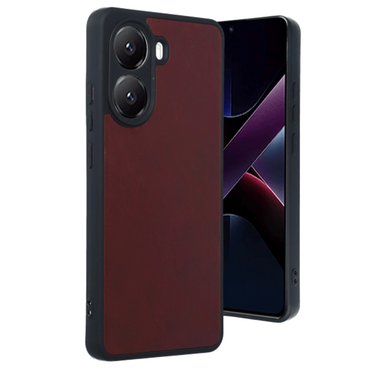 NEWFACE Xiaomi Poco X7 Pro Uyumlu Aras Deri Kapak Telefon Kılıfı Bordo