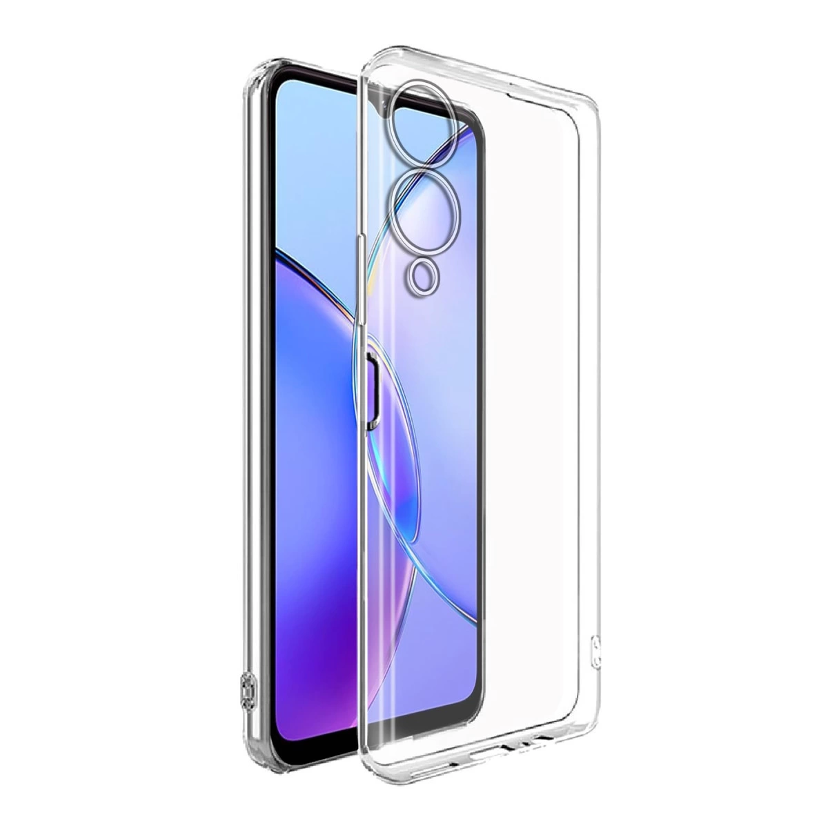 Mor ekranlı bir akıllı telefon üzerinde şeffaf telefon kılıfı.