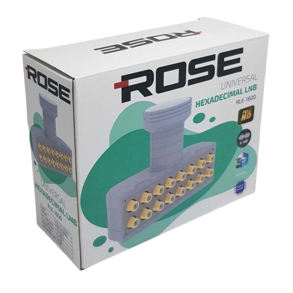 Çok sayıda konektöre sahip bir ROSE Universal Hexadecimal LNB RLE-1600 kutusu.