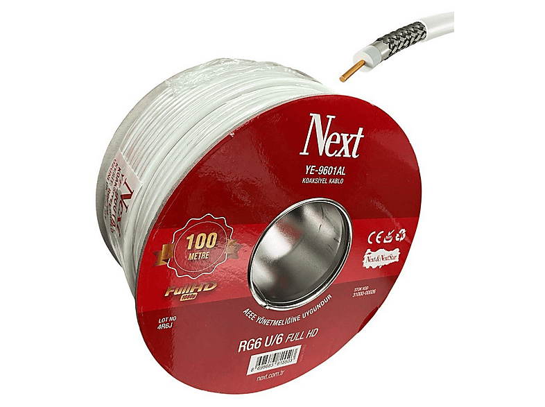 NEXT YE-9601 RG6-U6 HD Trishield 100 m Anten Kablosu Beyaz Fiyat
