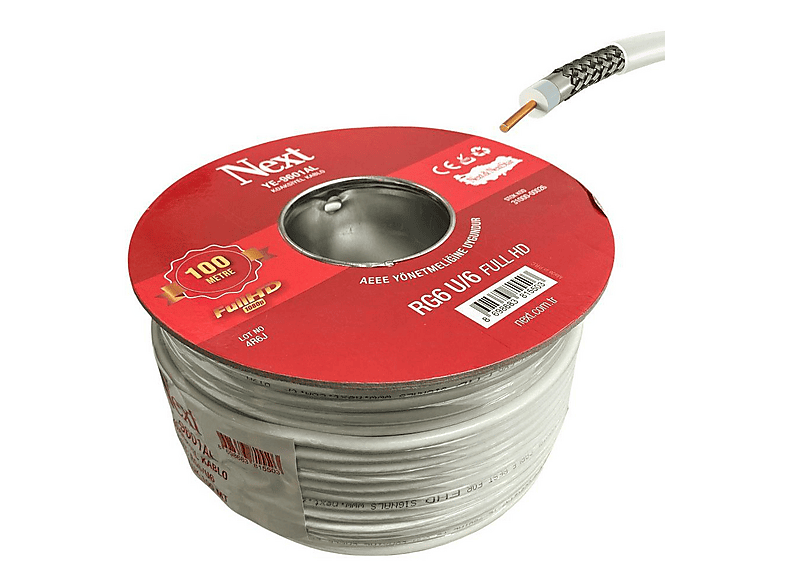 NEXT YE-9601 RG6-U6 HD Trishield 100 m Anten Kablosu Beyaz Fiyat