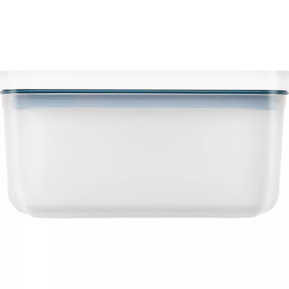 Un contenitore bianco e rettangolare con un bordo blu.