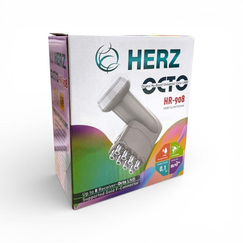 Herz Octo LNB ambalajı. Ürün ve özellikleri gösterir.