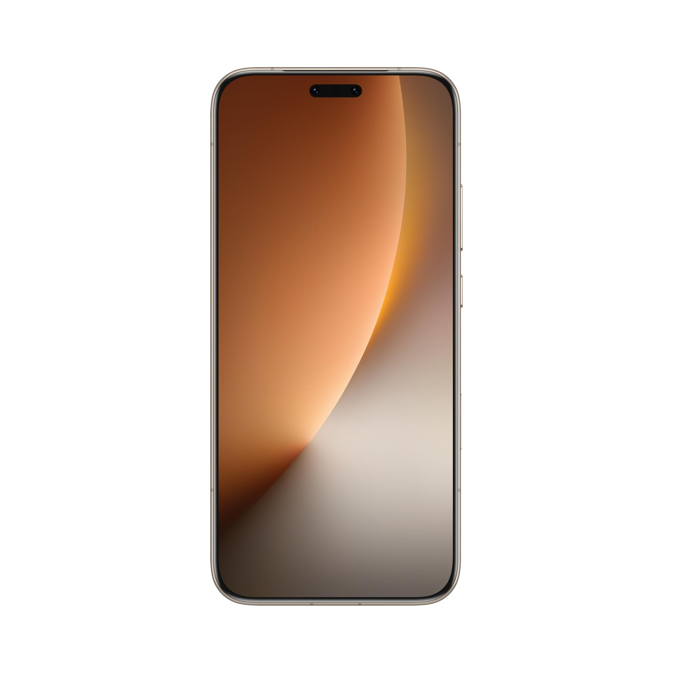 Ekranında kahverengi soyut arka plana sahip gümüş renkli bir akıllı telefon.