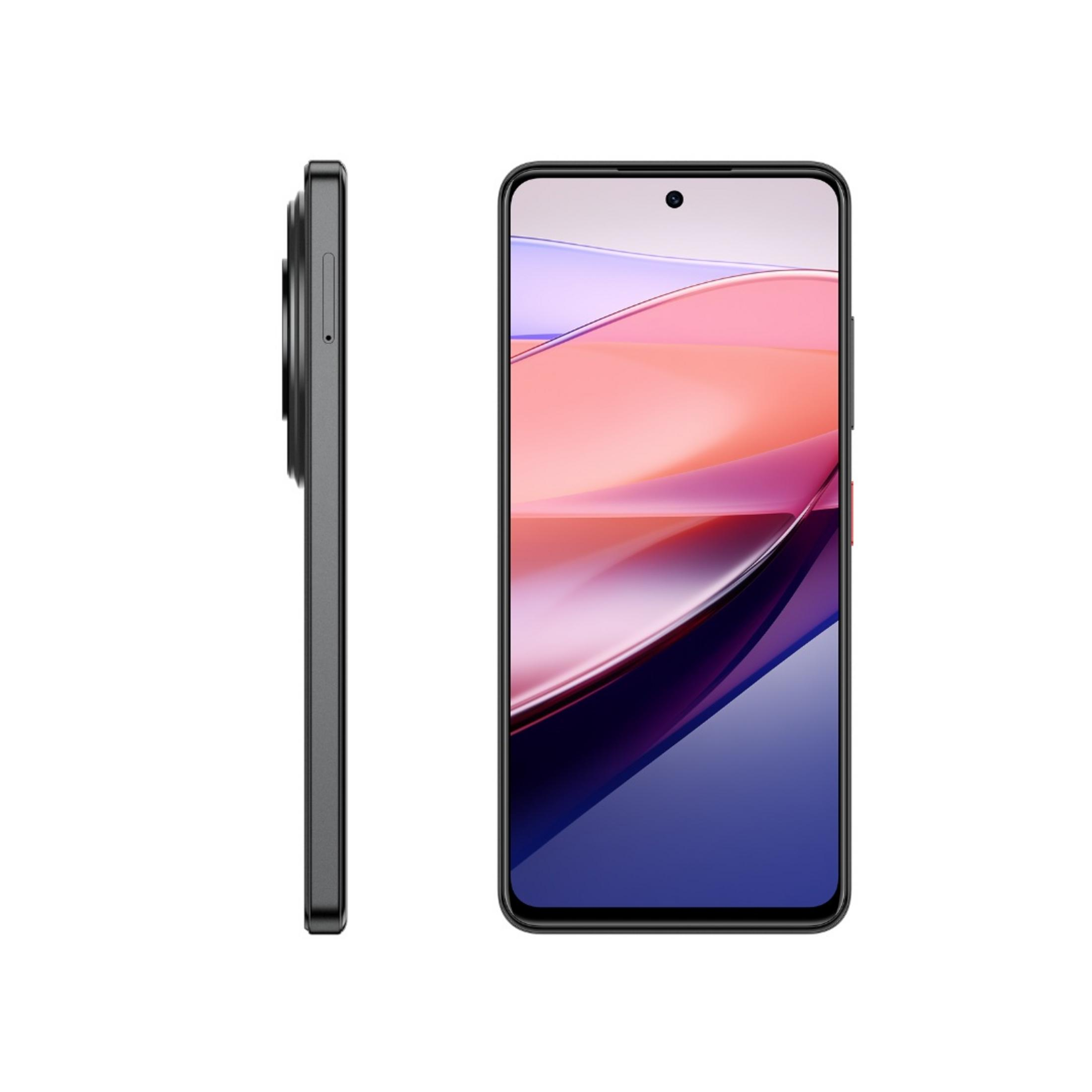 Yan ve ön profilden gri akıllı telefon, renkli duvar kağıdı ile.