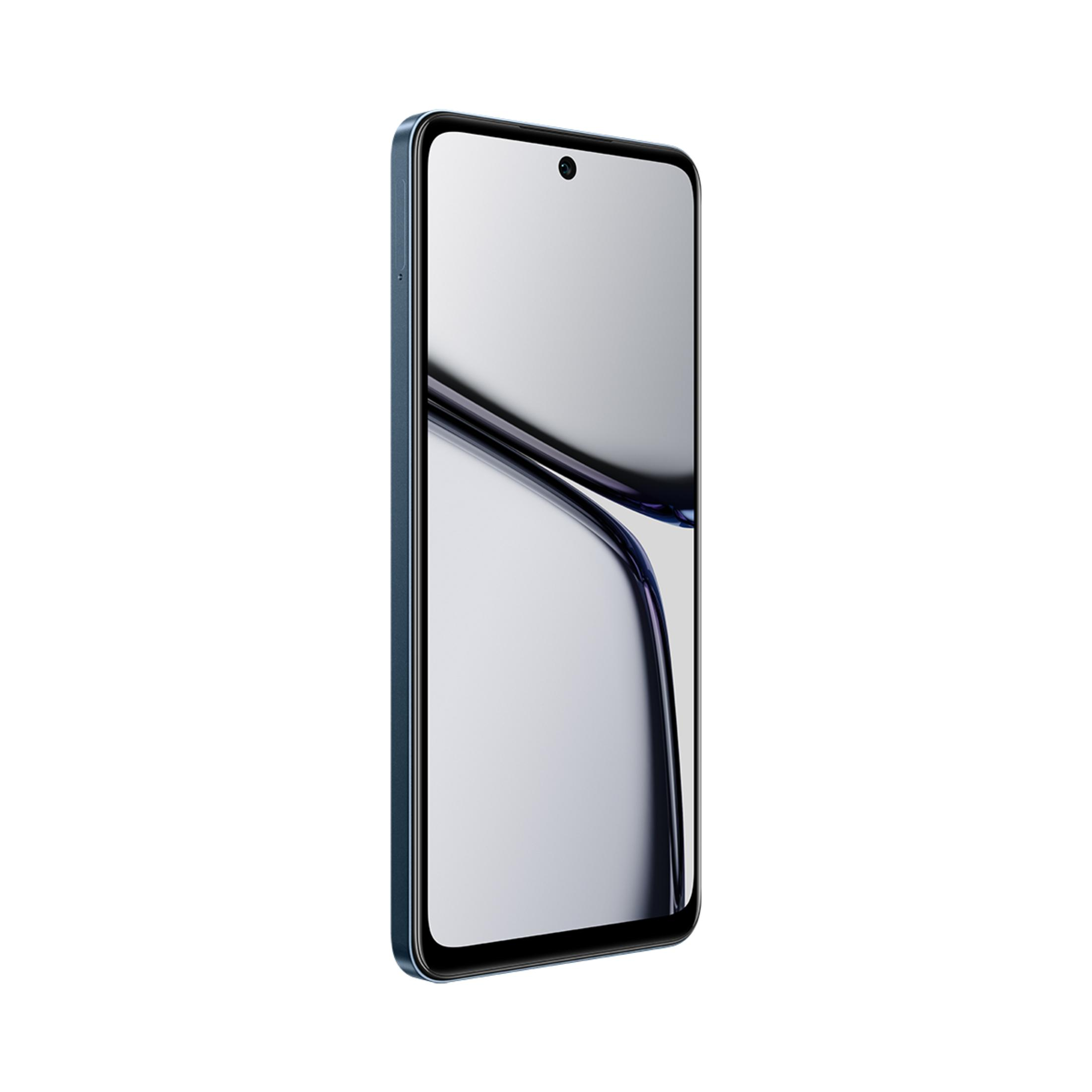 Minimal çerçeveli ve tek ön kameralı koyu renkli bir akıllı telefon.