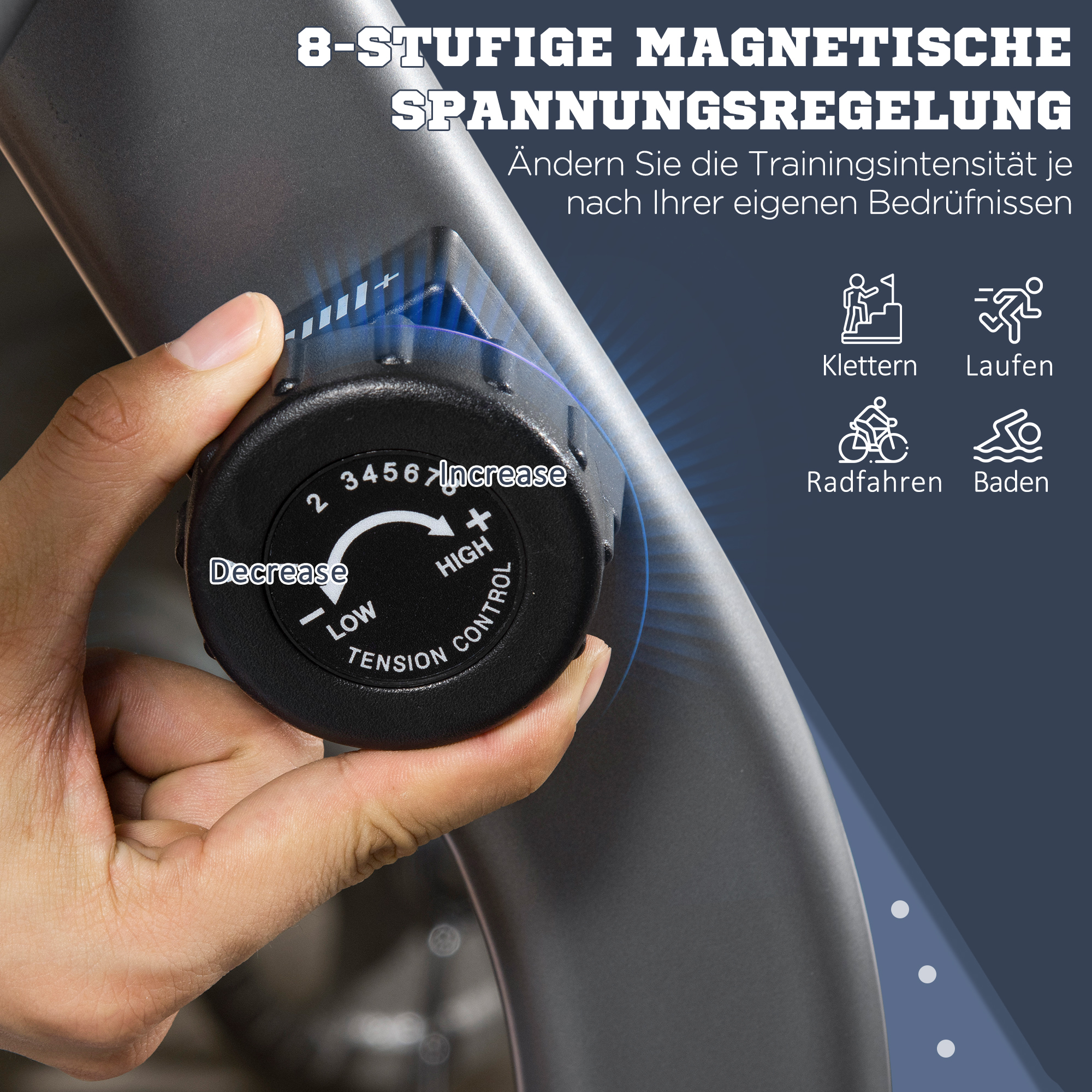 Hand stellt 8-stufige Spannungsregelung eines Geräts ein.