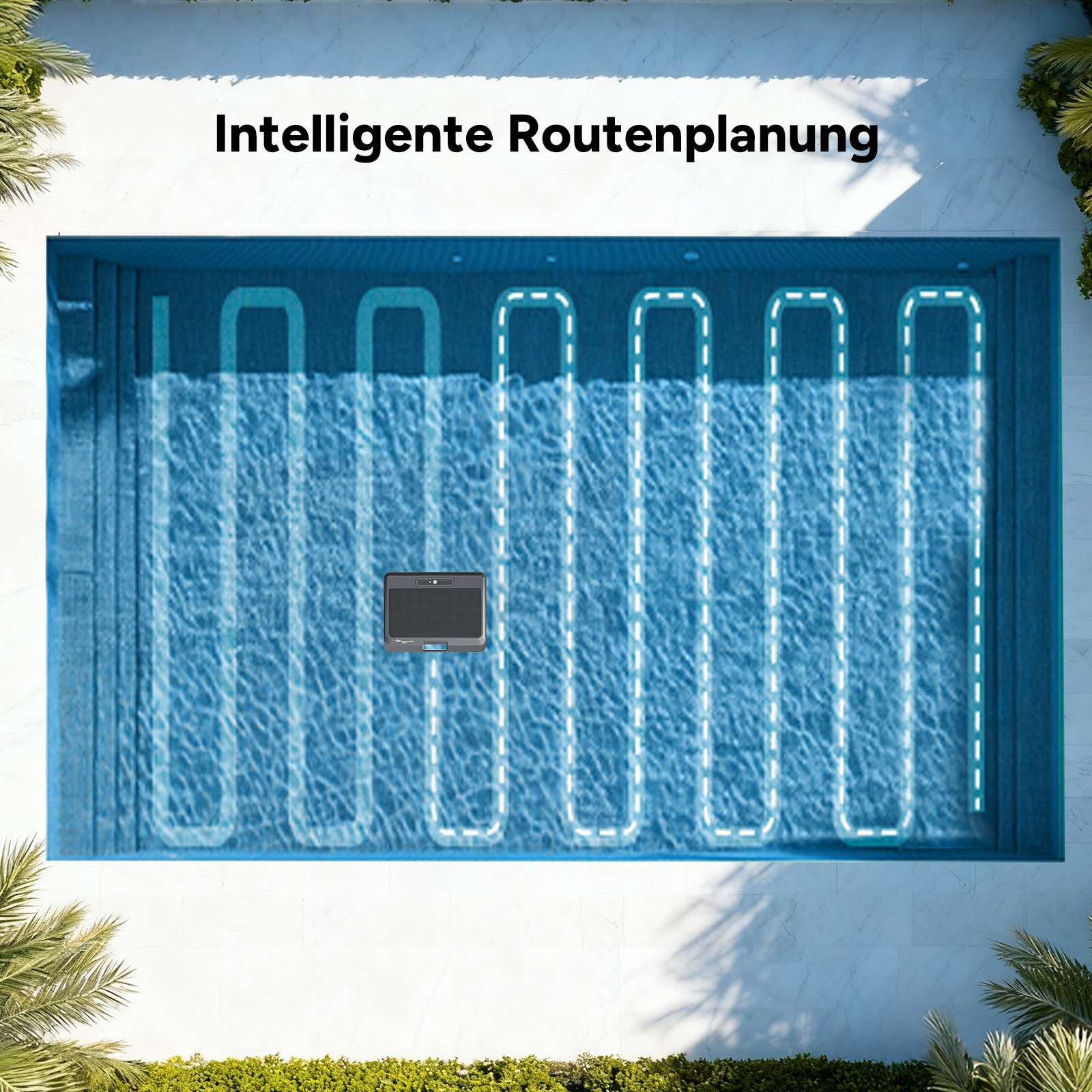 Ein Poolroboter reinigt einen Pool mit intelligenter Routenplanung.