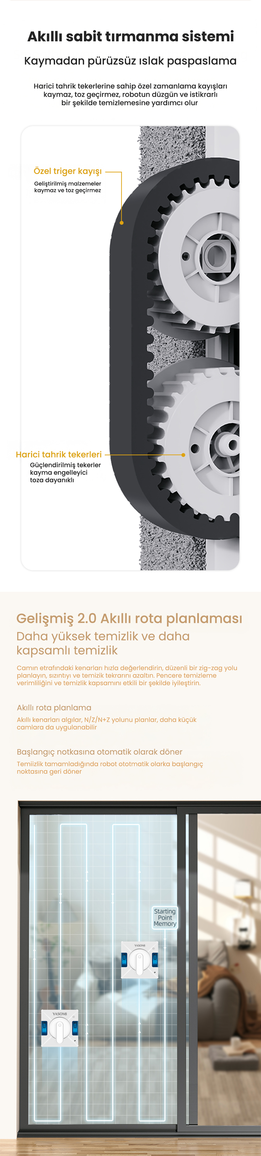 Pencere temizleme robotu, geometrik temizlik deseniyle pencereyi temizliyor.